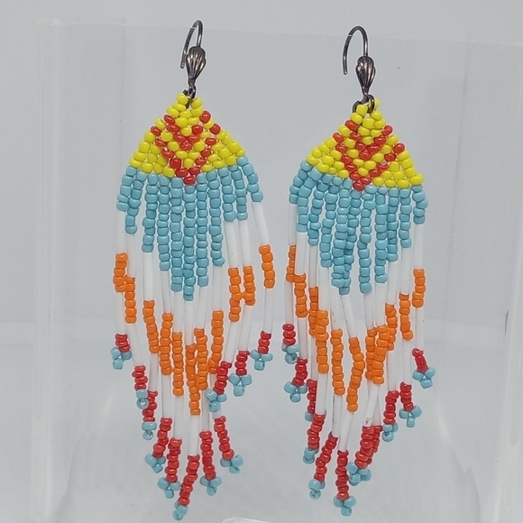 Jewelry - 👍 5 for $20 vintage handmade long seed bead native american drop earrings